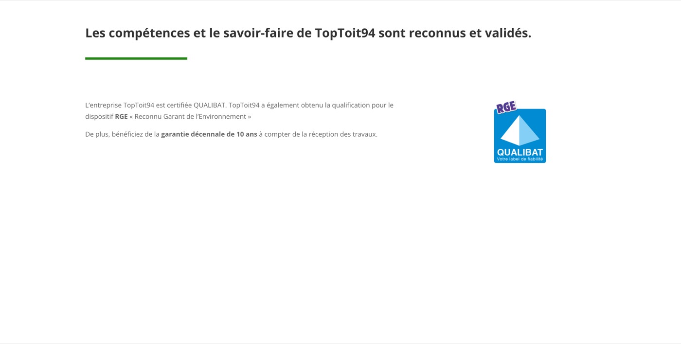 Ancienne page d'accueil de Top Toit 94 : grandes zones vides, images manquantes, aucune commune mentionnée
